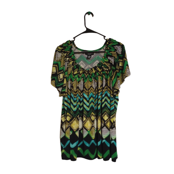 Valerie Stevens Short Sleeve Zig Zag Diamond Blouse Top Size 3X Multicolor 28"L - Picture 1 of 3